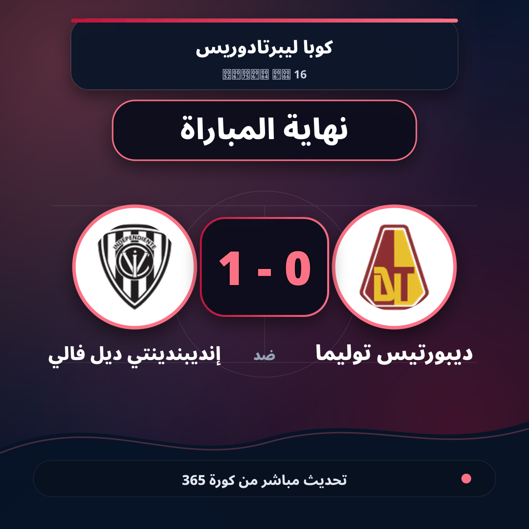 نهاية المباراة.. ديبورتيس توليما 0 - 1 إنديبندينتي ديل فالي