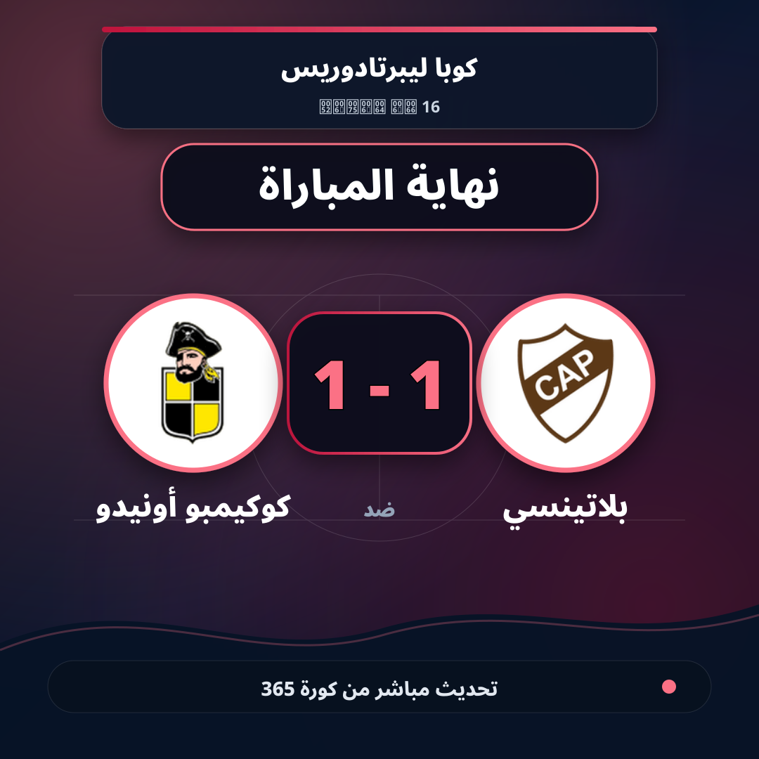 نهاية المباراة.. بلاتينسي 1 - 1 كوكيمبو أونيدو