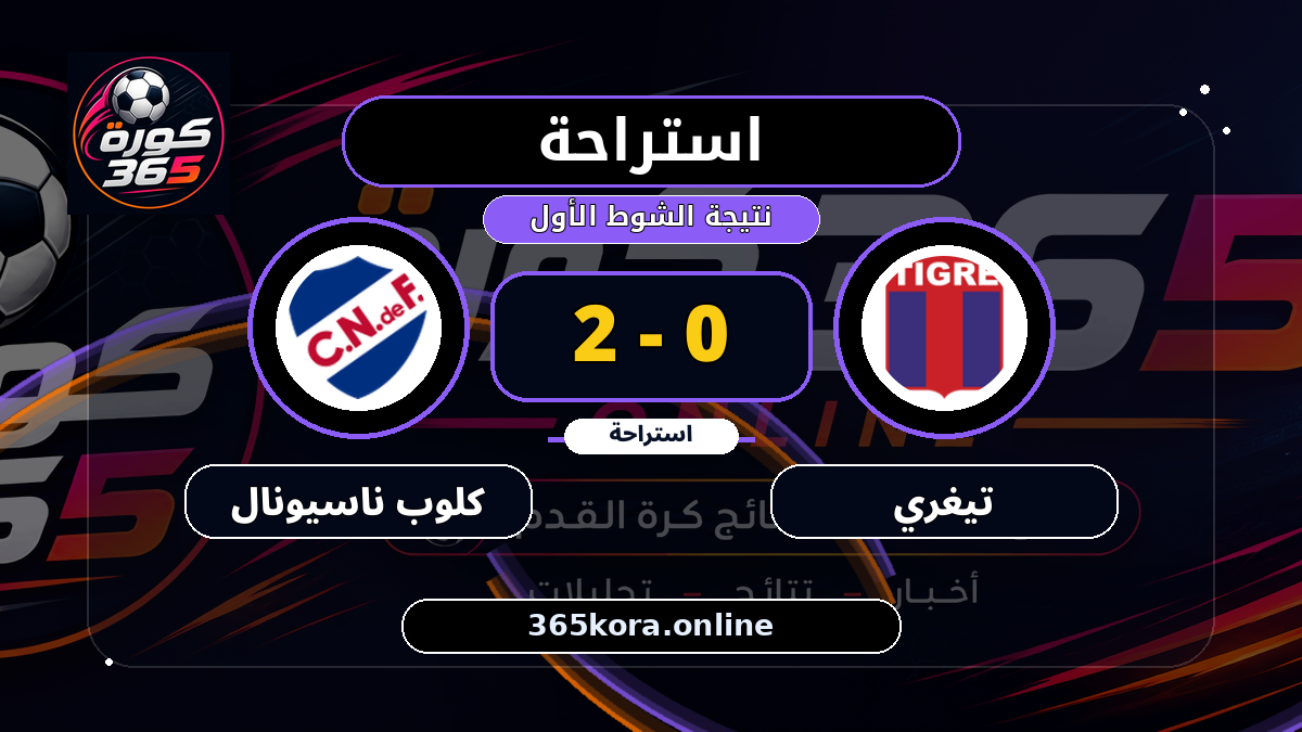 استراحة.. تيغري 0 - 2 كلوب ناسيونال