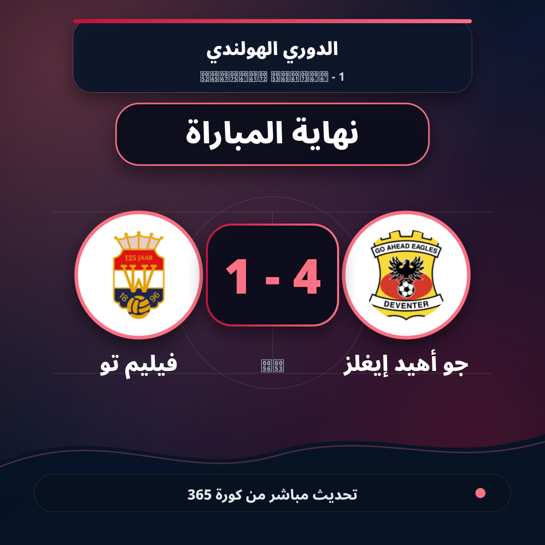 نهاية المباراة.. جو أهيد إيغلز 4 - 1 فيليم تو