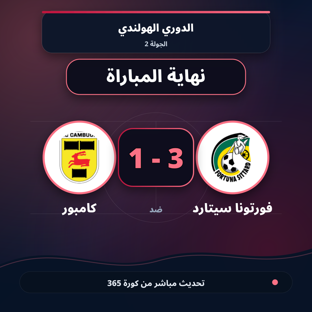 نهاية المباراة.. فورتونا سيتارد 3 - 1 كامبور