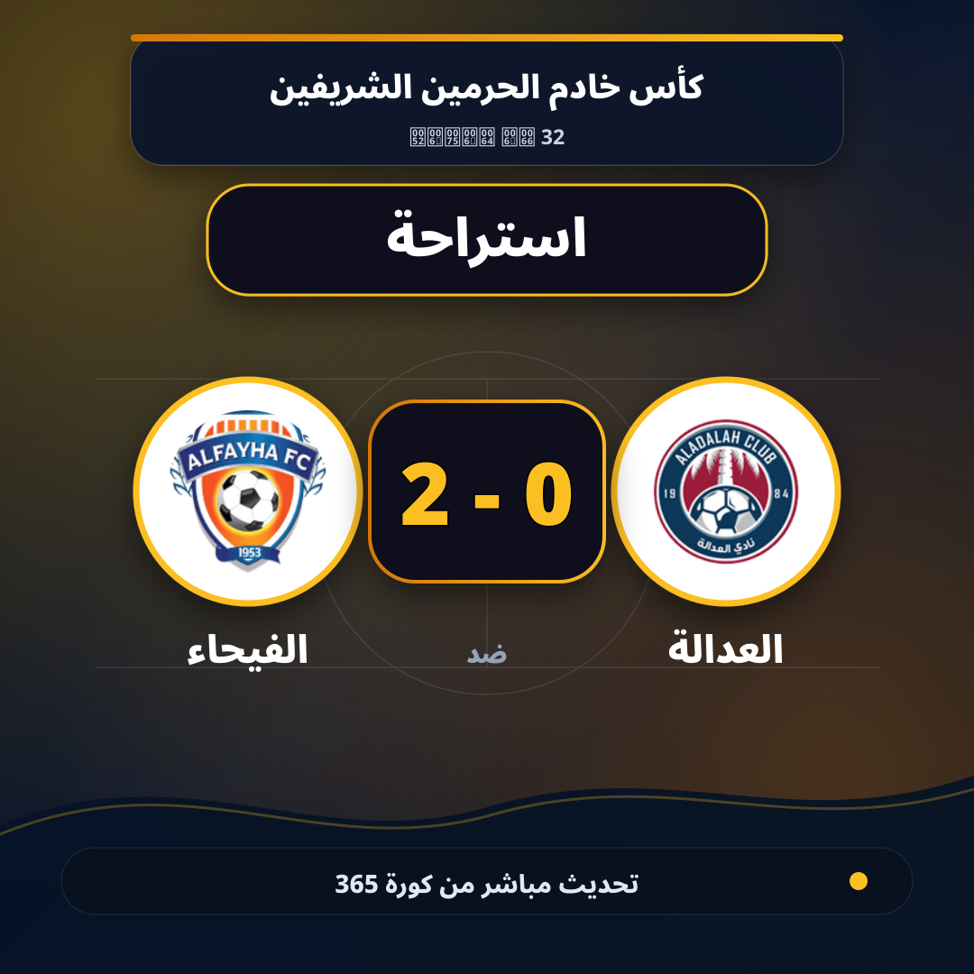 استراحة.. العدالة 0 - 2 الفيحاء