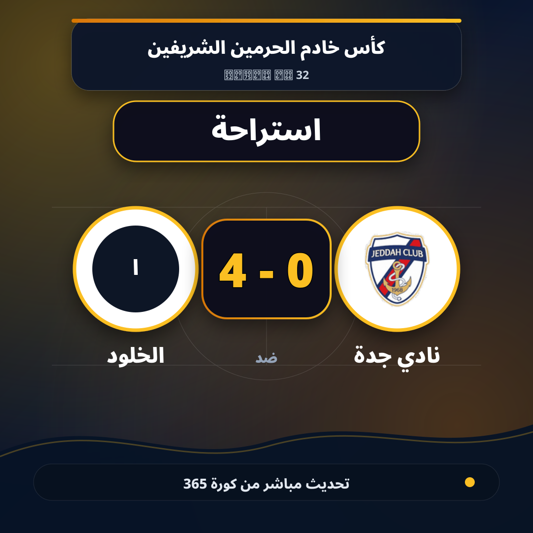 استراحة.. نادي جدة 0 - 4 الخلود