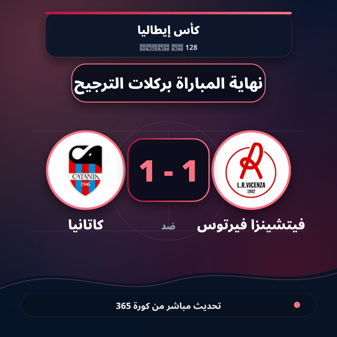 نهاية المباراة.. فيتشينزا فيرتوس 1 - 1 كاتانيا