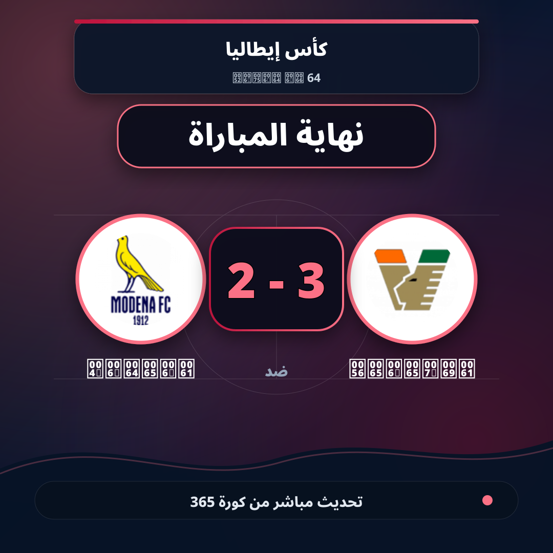 نهاية المباراة.. Venezia 3 - 2 Modena