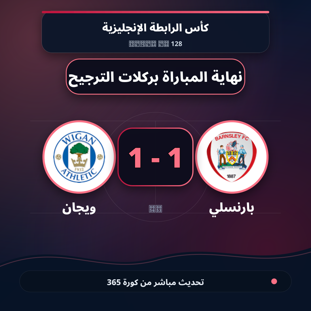 نهاية المباراة.. بارنسلي 1 - 1 ويجان