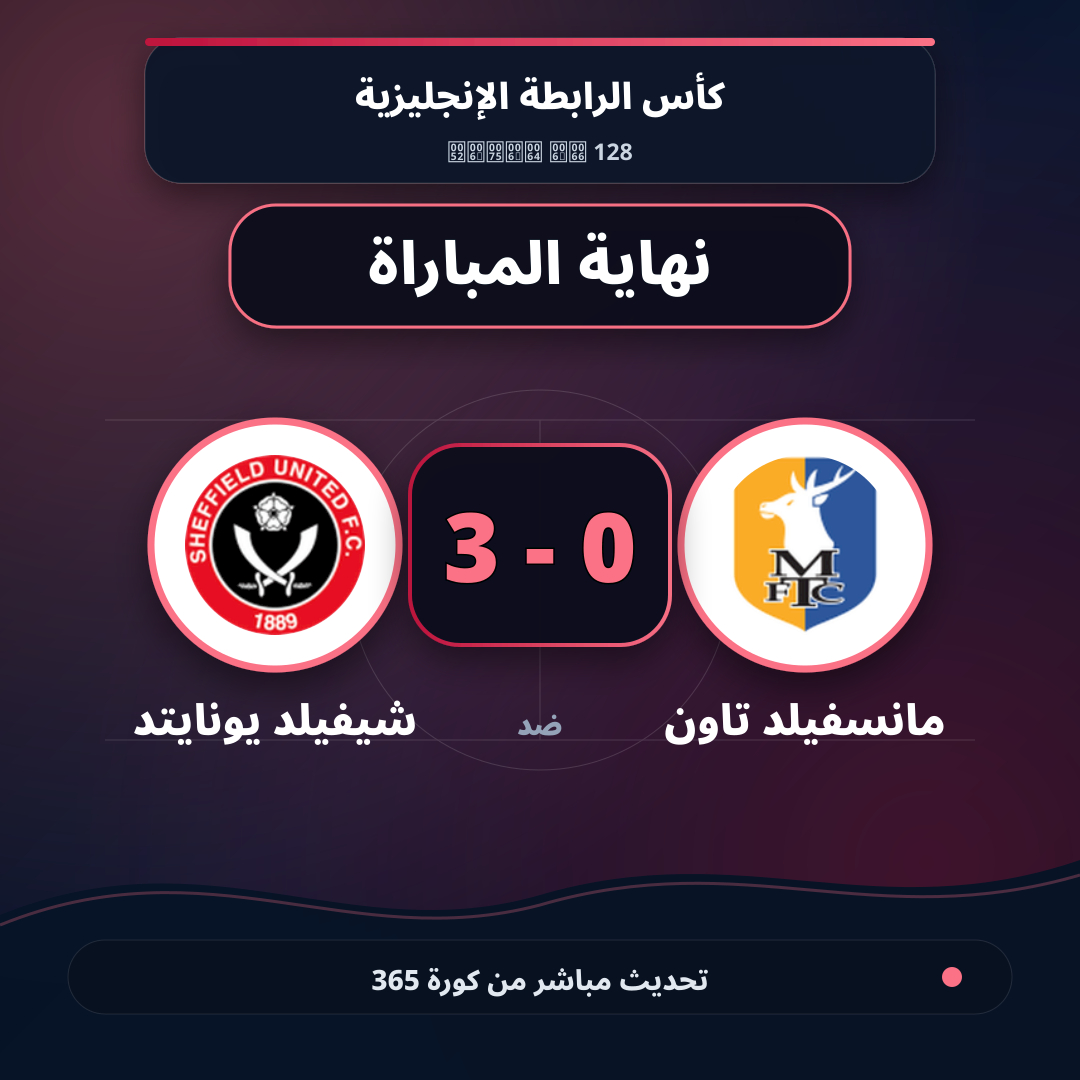 نهاية المباراة.. مانسفيلد تاون 0 - 3 شيفيلد يونايتد