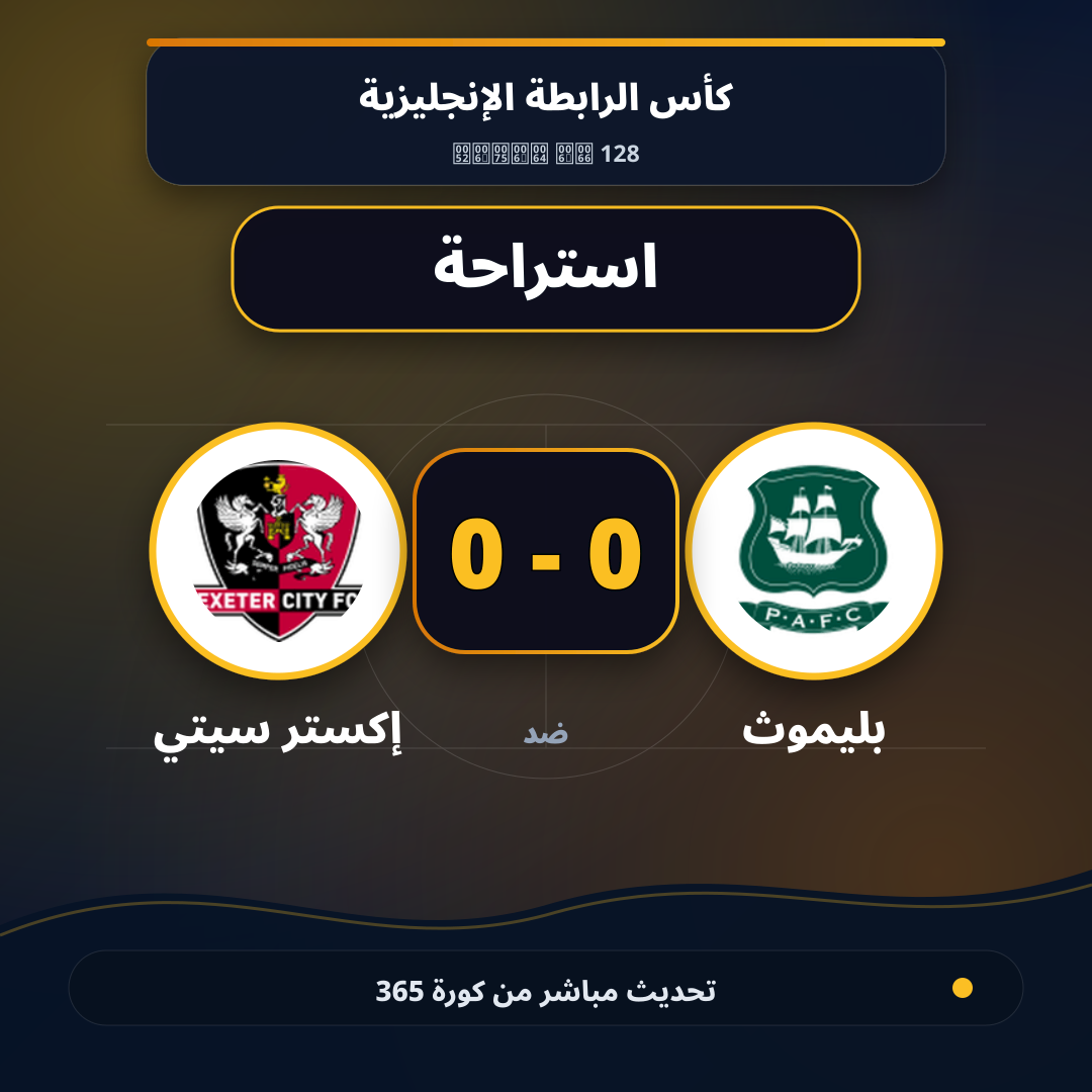 استراحة.. بليموث 0 - 0 إكستر سيتي