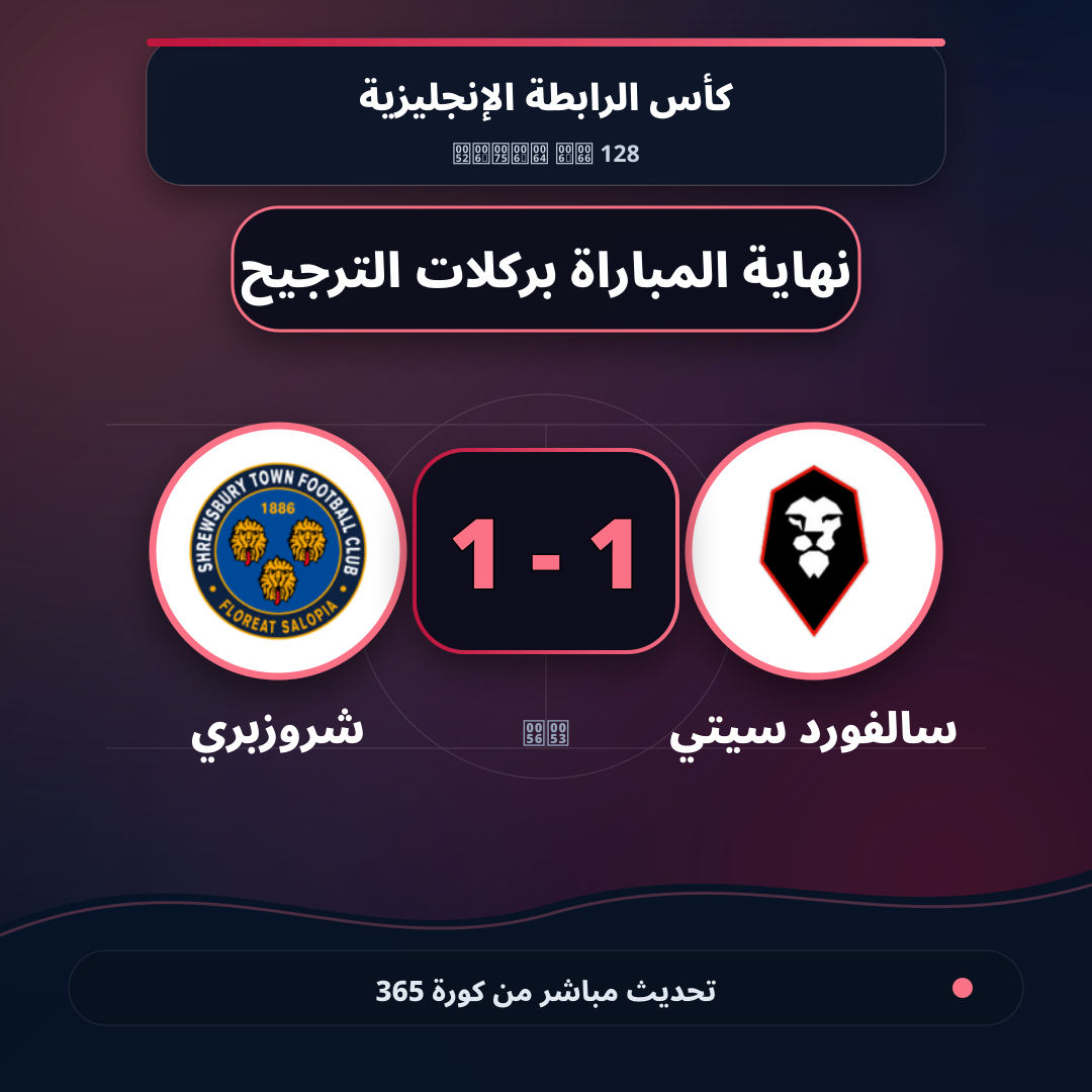 نهاية المباراة.. سالفورد سيتي 1 - 1 شروزبري