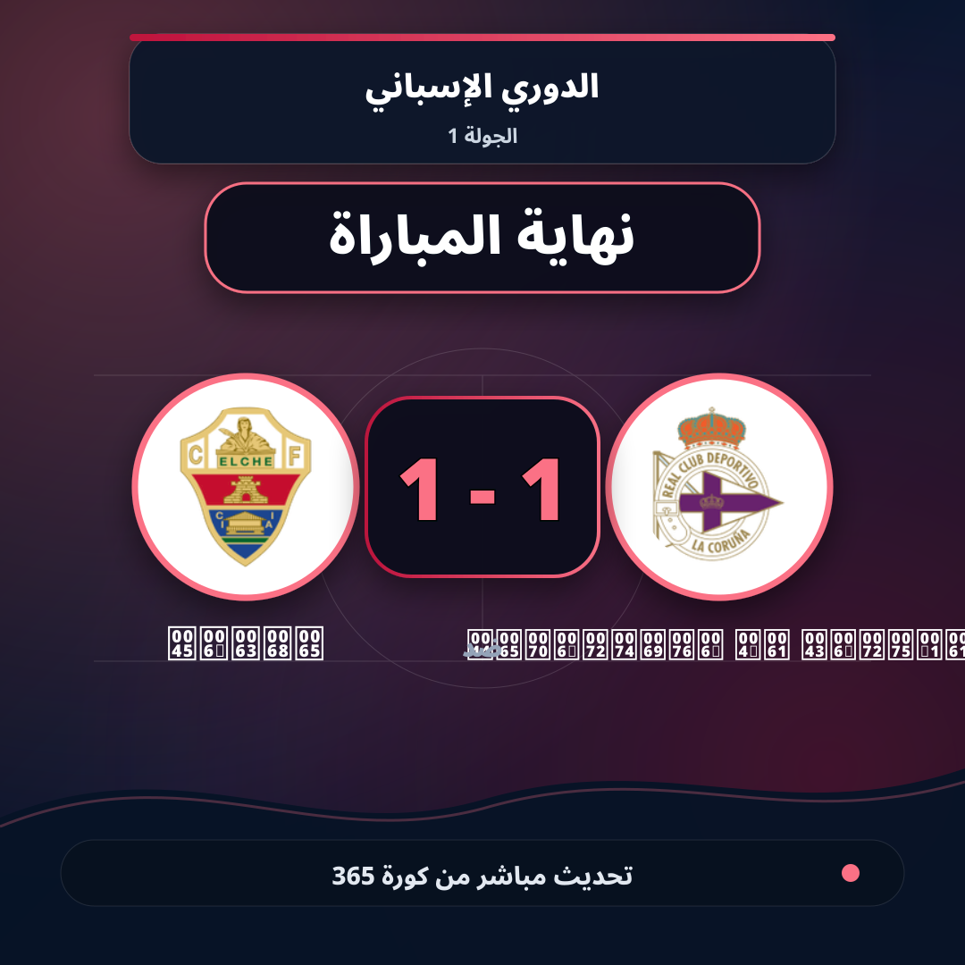 نهاية المباراة.. Deportivo La Coruña 1 - 1 Elche