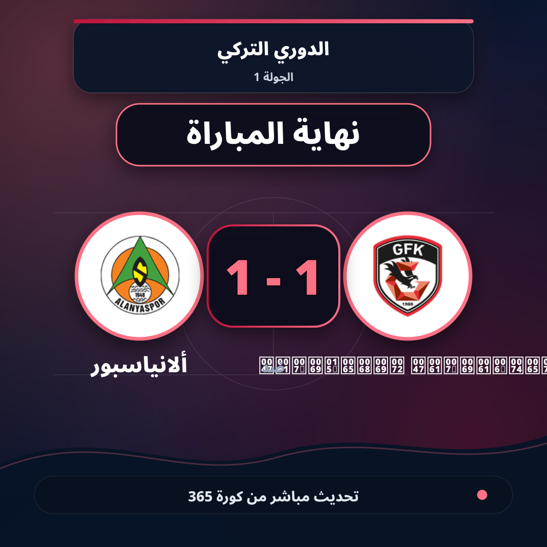 نهاية المباراة.. Gazişehir Gaziantep 1 - 1 ألانياسبور