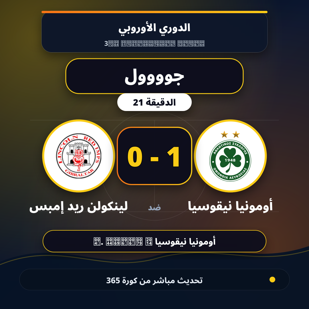 جوووول لـ أومونيا نيقوسيا في الدقيقة 21.. 1 - 0