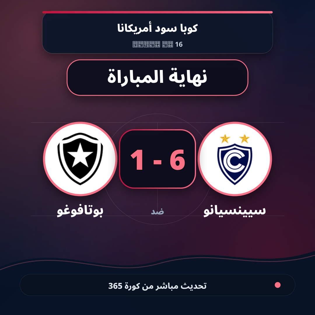 نهاية المباراة.. سيينسيانو 6 - 1 بوتافوغو