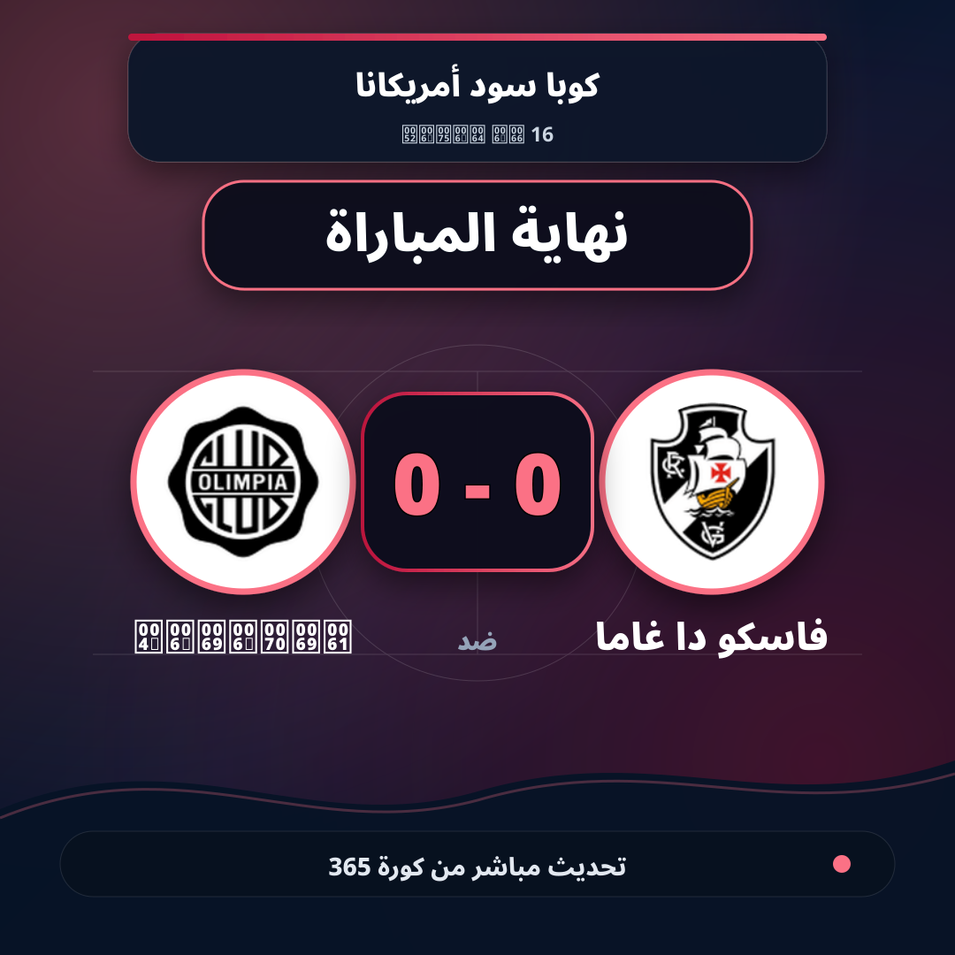 نهاية المباراة.. فاسكو دا غاما 0 - 0 Olimpia