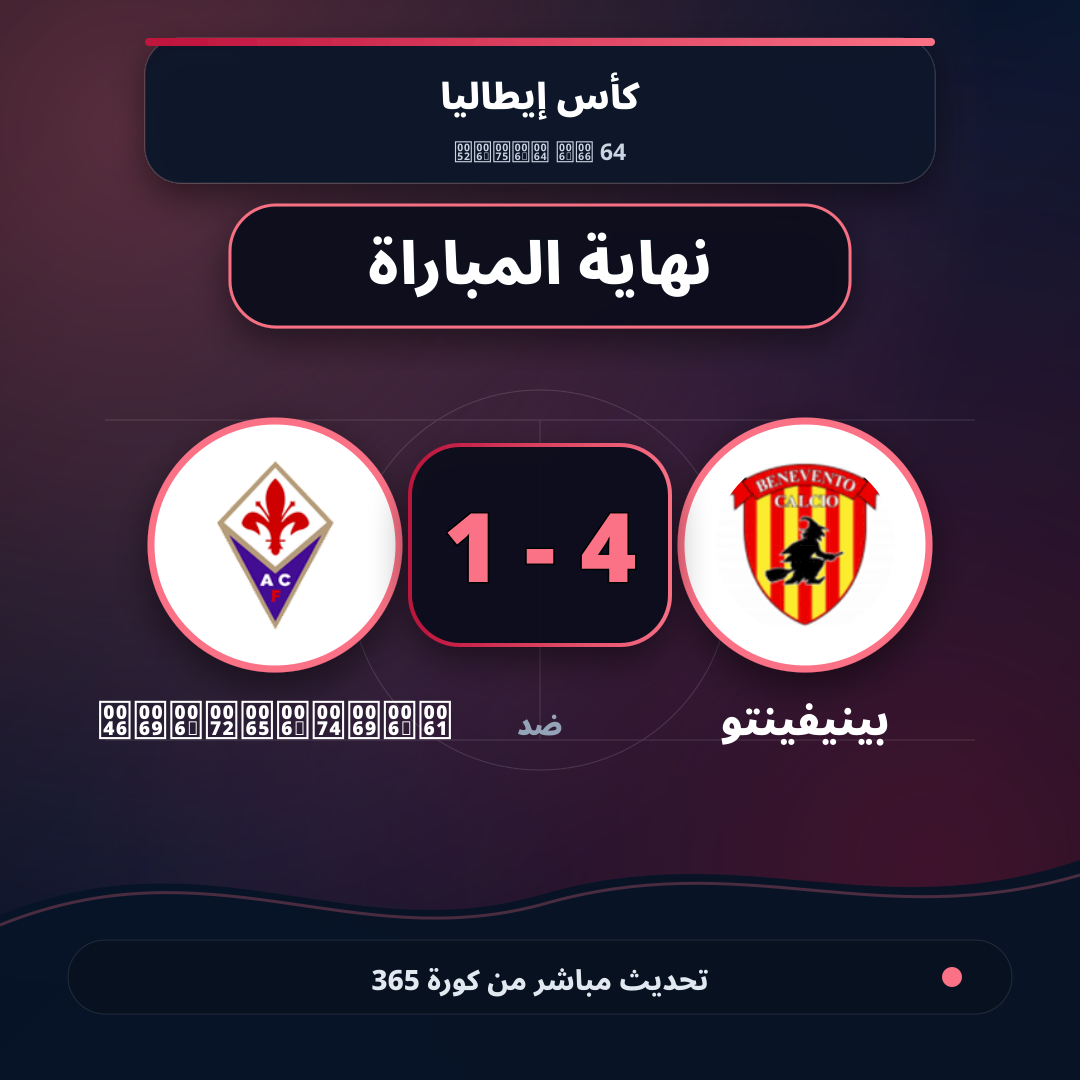 نهاية المباراة.. بينيفينتو 4 - 1 Fiorentina