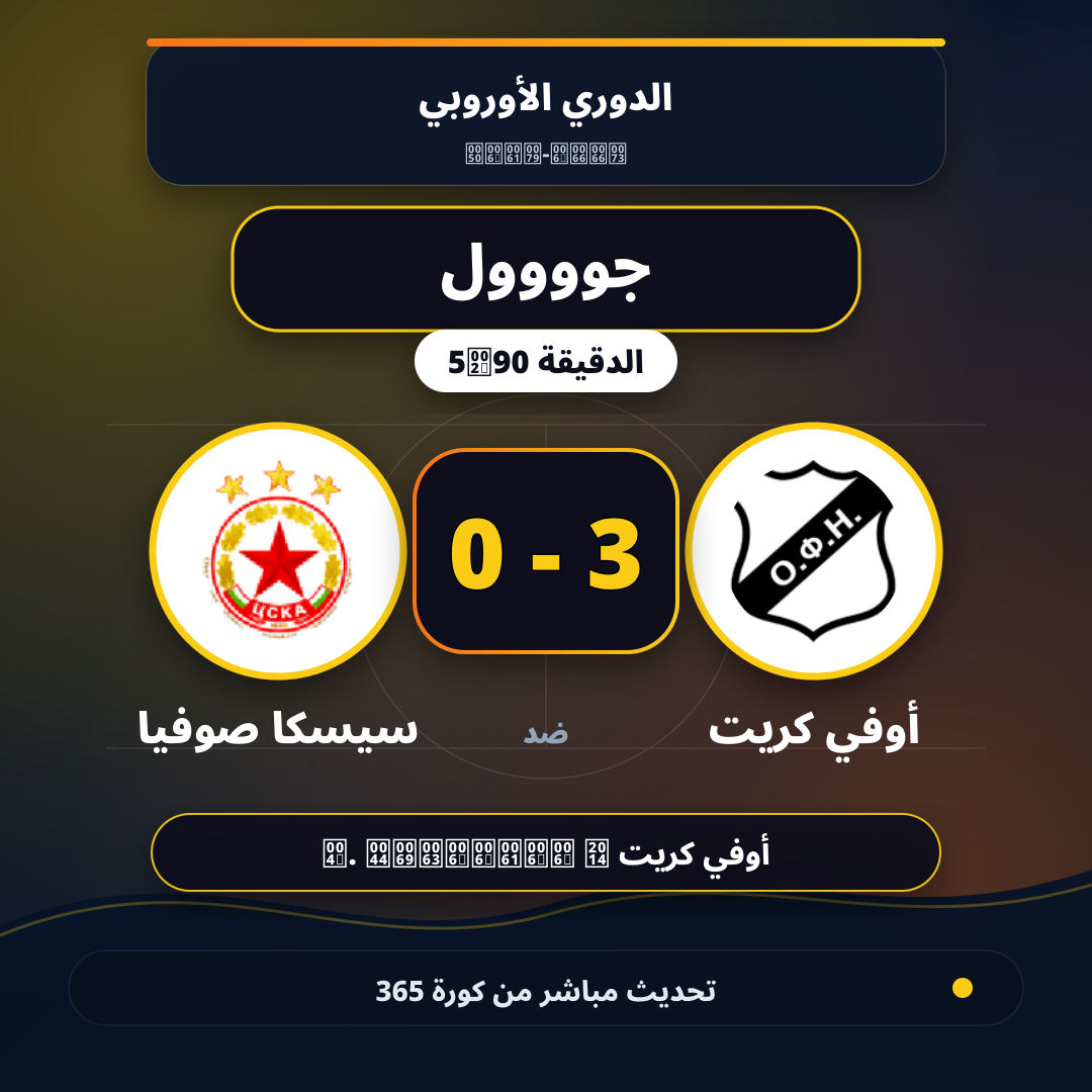 جوووول لـ أوفي كريت في الدقيقة 90+5.. 3 - 0